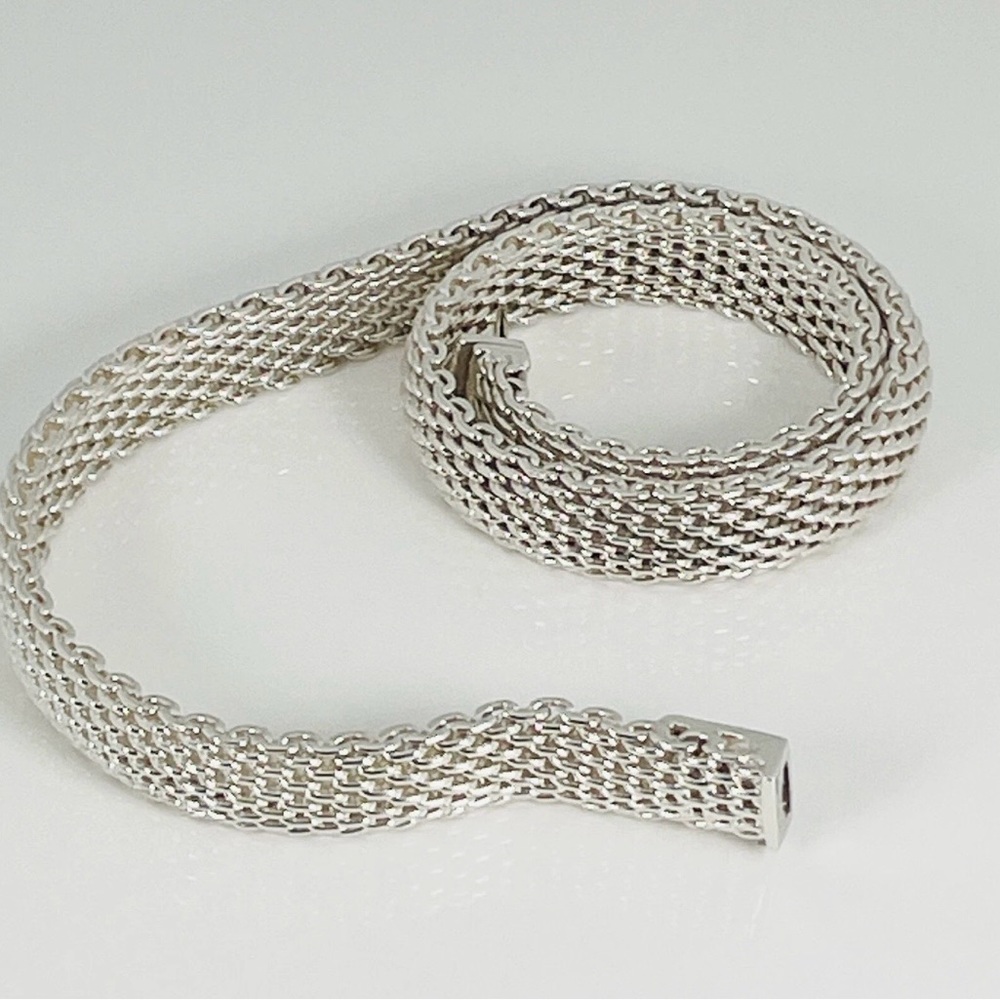 Tiffany & Co Somerset Mesh Necklace 17.5” Sterling Silver Wide Collar 925
